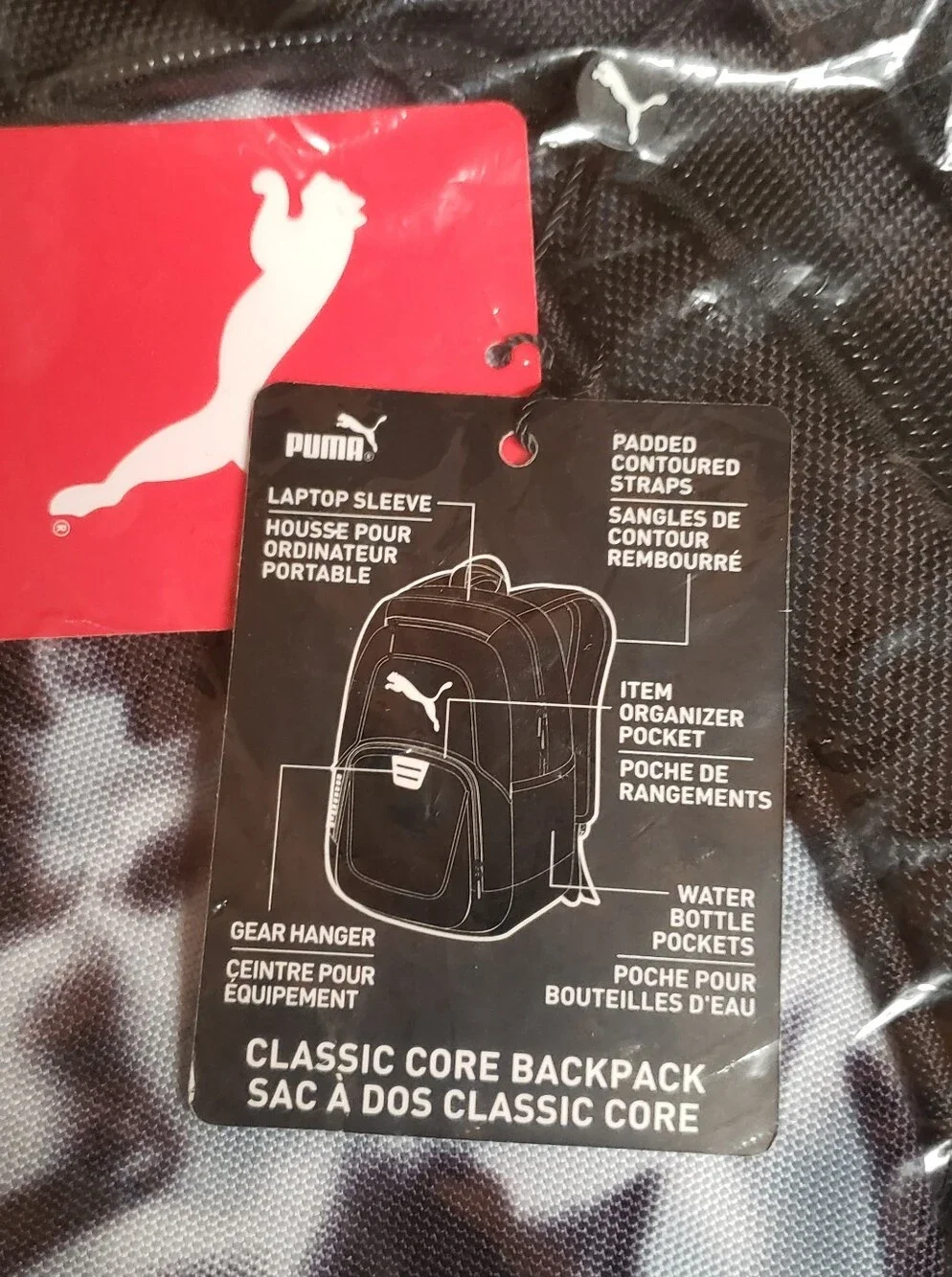 Puma Classic Core Backpack Bag In Black/Gray Camo Pattern